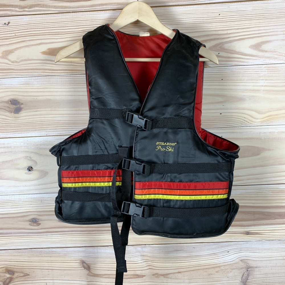 Vtg Stearns Ski Pro‎ Life Jacket Retro Striped L-XL 42-50 Boating Water Ski USA